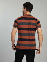 Rust Striped Polo Neck T-Shirt