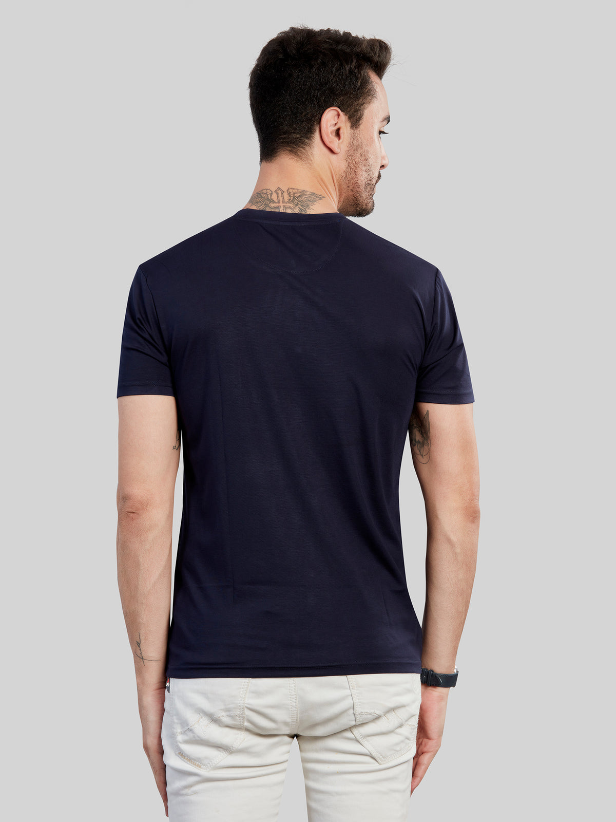 Navy Printed Round Neck T-Shirt