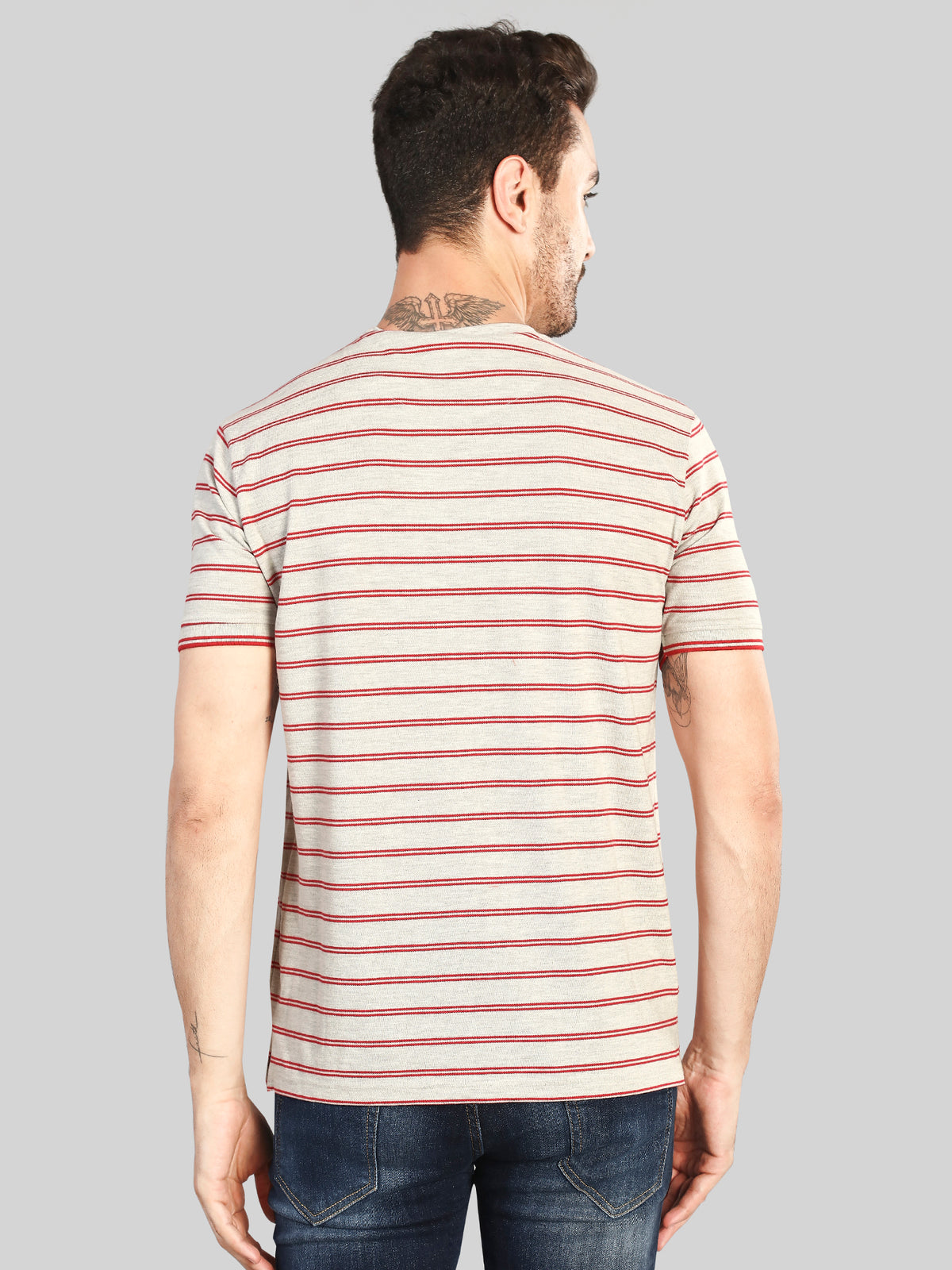 Red Striped Round Neck T-Shirt