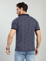 Navy Printed Polo Neck T-Shirt