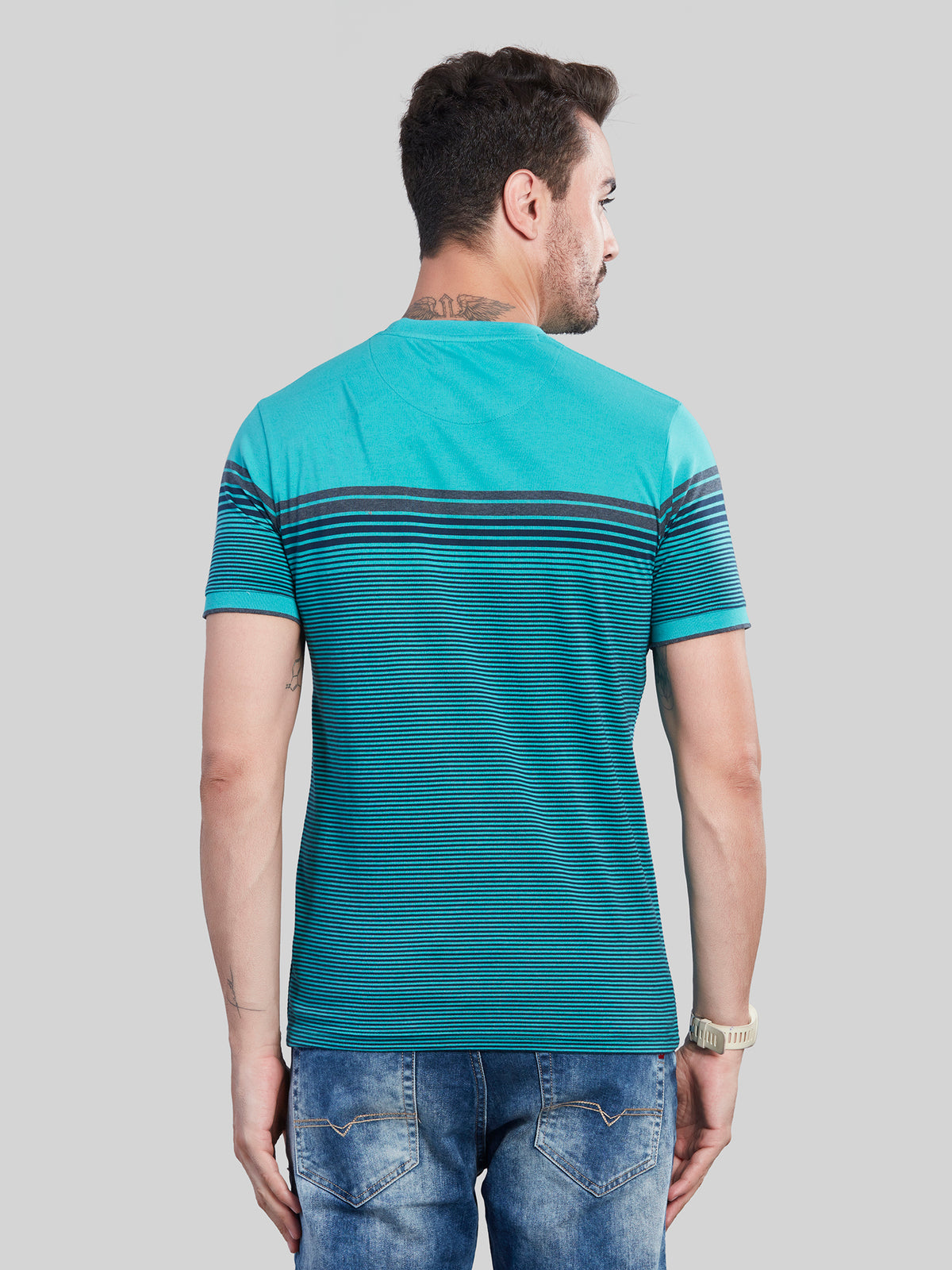 Green Striped Round neck T-Shirt