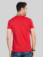 Red with Black Printed Round Neck T-Shirt