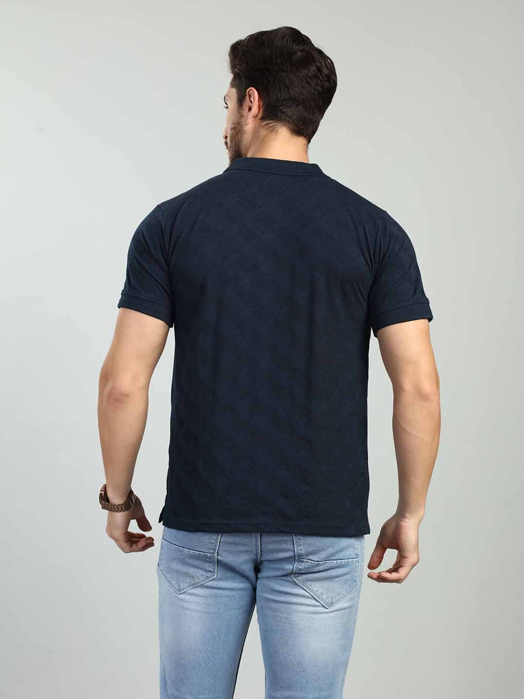 Dark Navy Striped Polo Neck T-Shirt