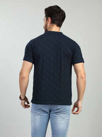 Dark Navy Striped Polo Neck T-Shirt