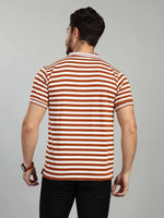 Rust Striped Polo Neck T-Shirt