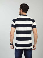 Navy Striped Polo Neck T-Shirt
