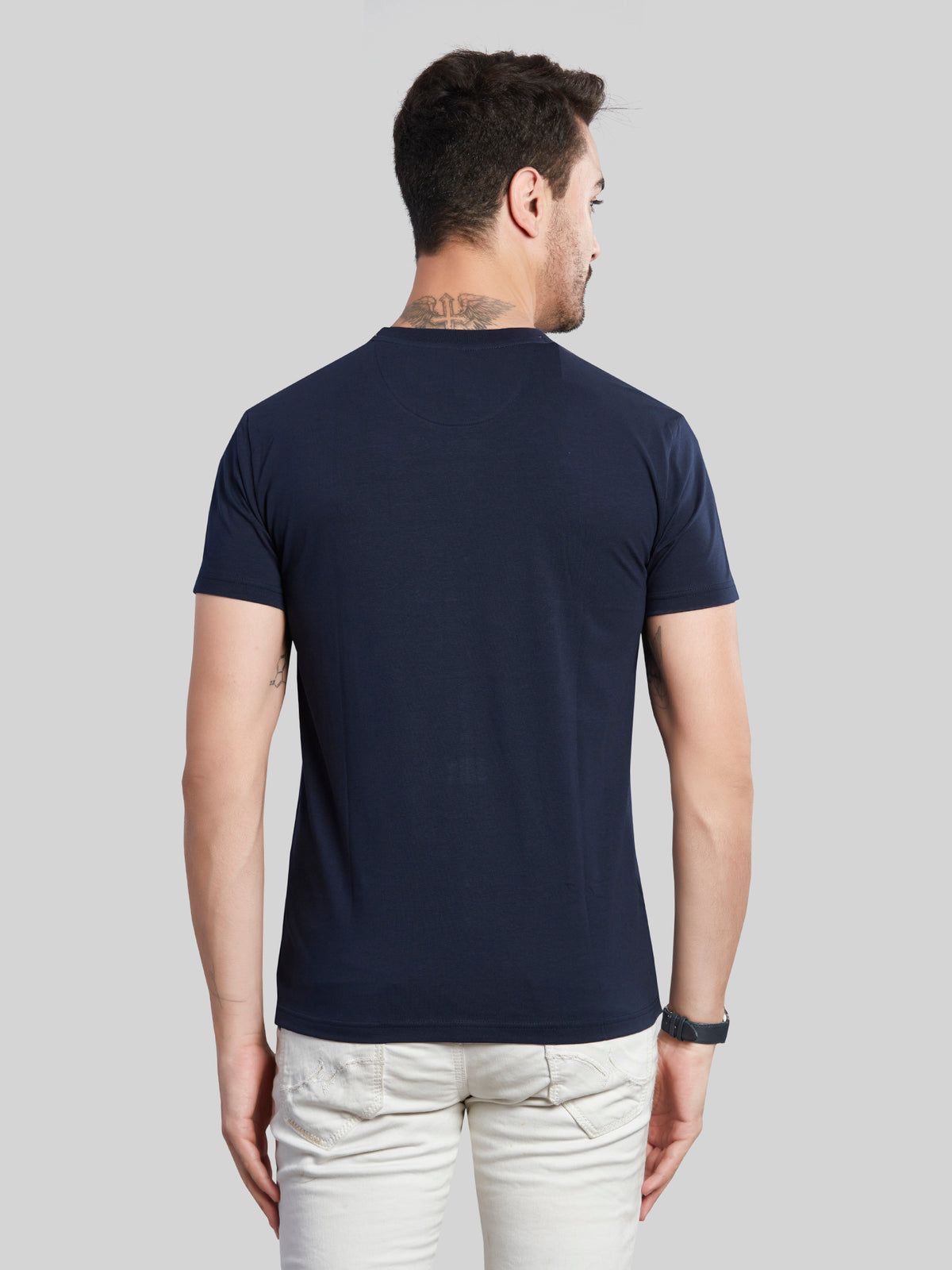 Navy Printed Round Neck T-Shirt