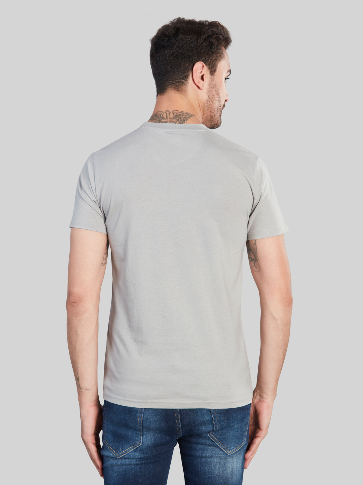 Light Grey Printed Round Neck T-Shirt