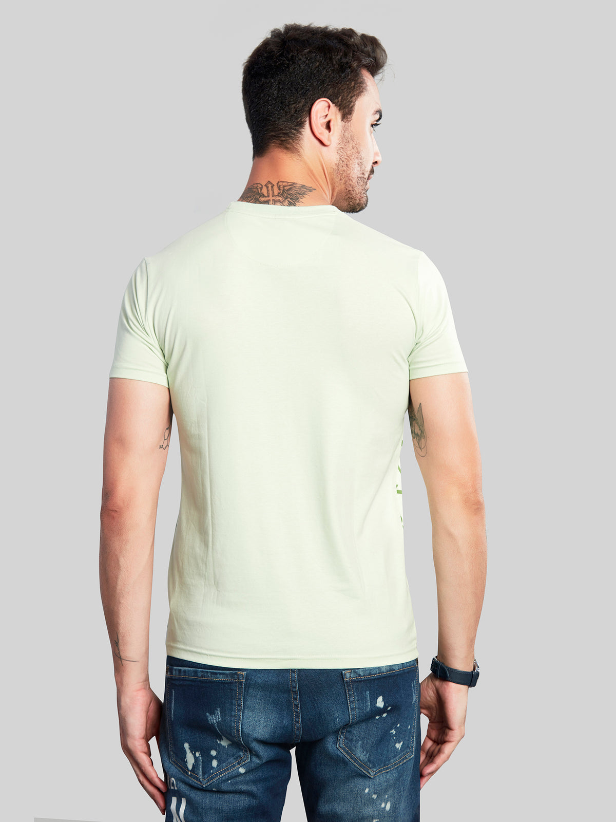 Sea Green Printed Round Neck T-Shirt