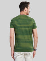 Green Printed Striped Round Neck T-Shirt