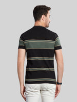 Black with Green Striped Henly Neck T-Shirt