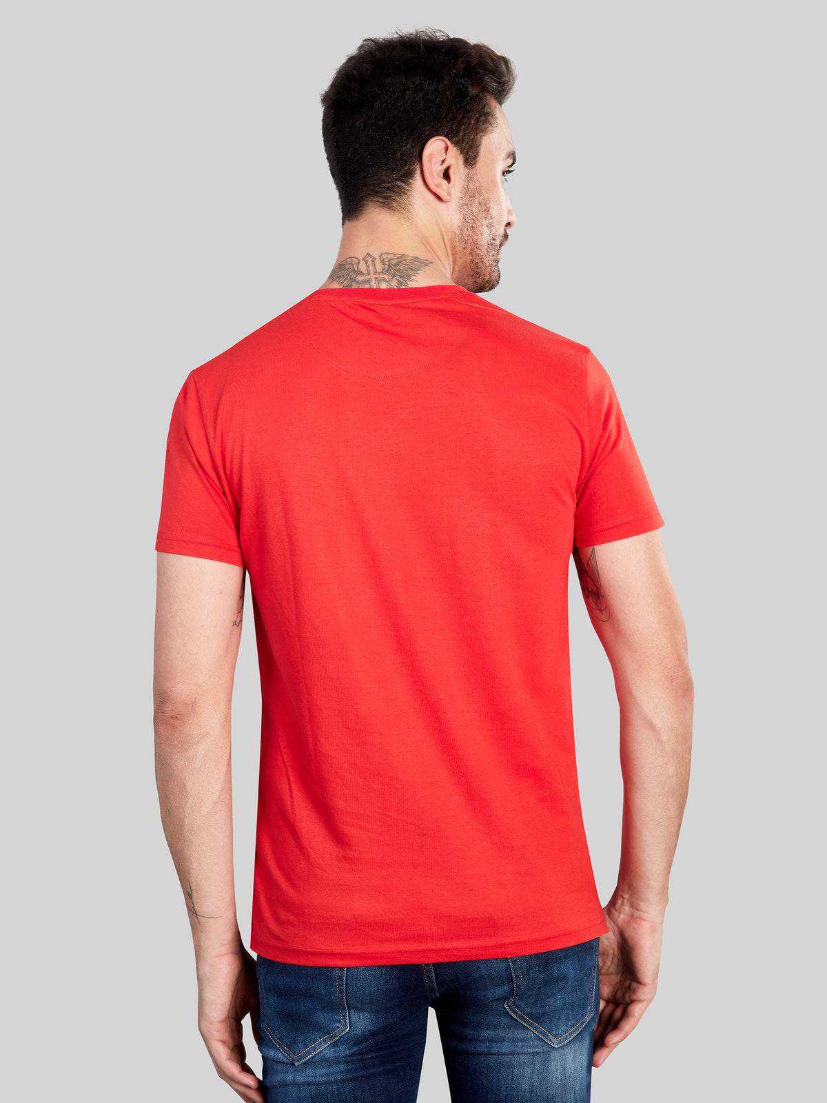 Red Printed Henly Neck T-Shirt