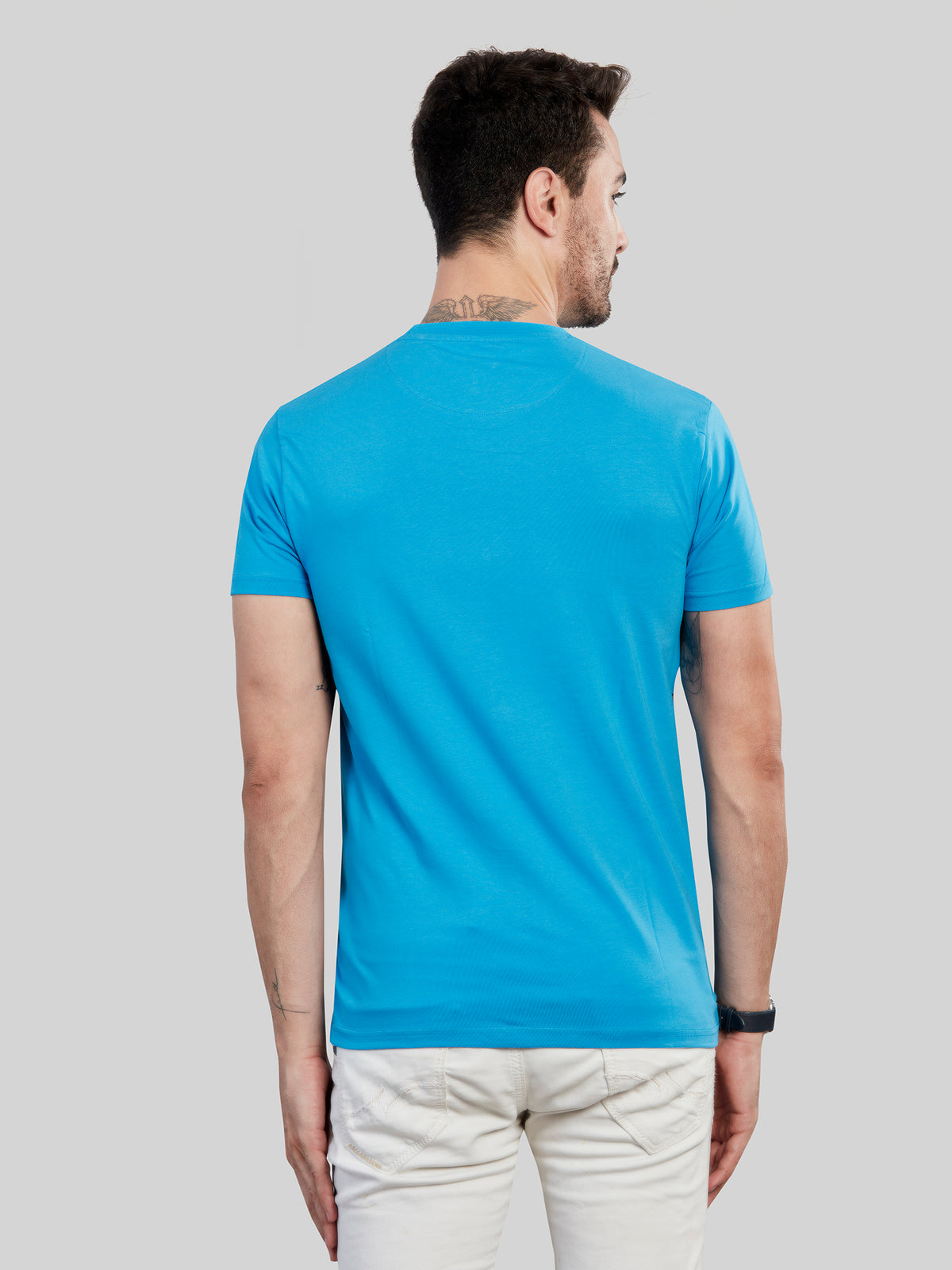 Sky Blue Printed Round Neck T-Shirt