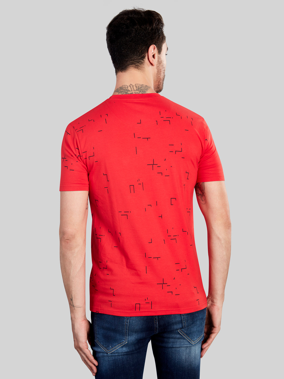 Red Black Printed Round Neck T-Shirt