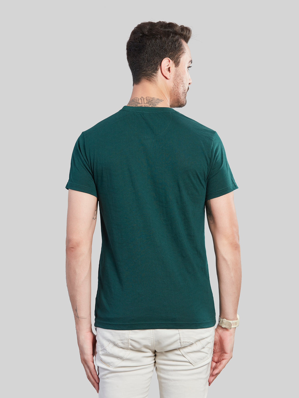 Green Printed Round Neck T-Shirt