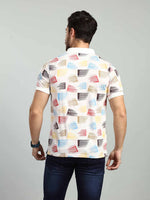 Beige Printed Polo Neck T-Shirt