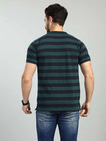 Green Striped Polo Neck T-Shirt
