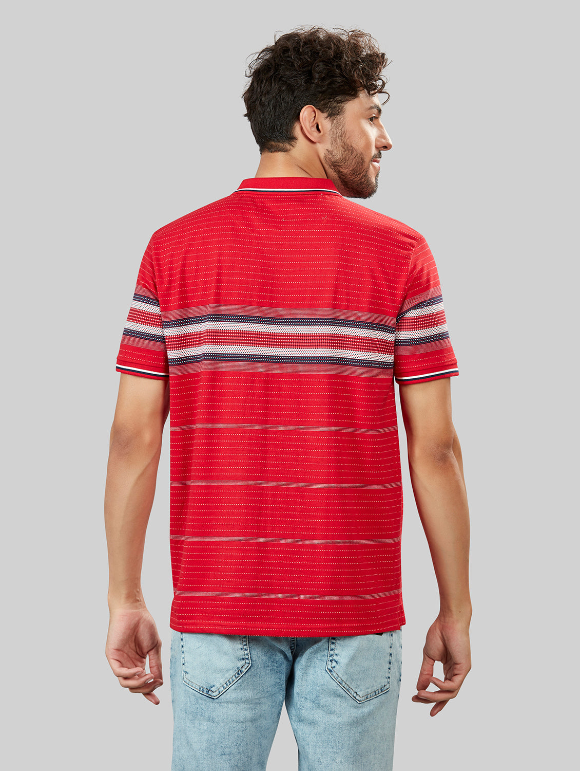 Red Striped Polo Neck T-Shirt