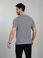 Navy Strpied Polo Neck T-Shirt
