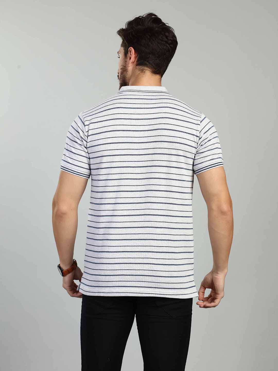 Grey Striped Polo Neck T-Shirt