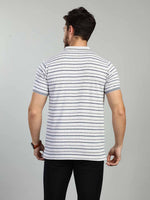 Grey Striped Polo Neck T-Shirt