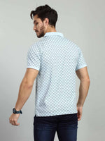 Sky Blue Printed Polo Neck T-Shirt