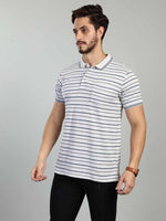 Grey Striped Polo Neck T-Shirt