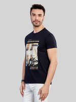 Navy Printed Round Neck T-Shirt