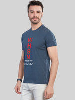 Blue Printed Round Neck T-Shirt