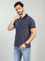Navy Printed Polo Neck T-Shirt