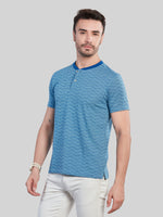 Blue Printed Round Neck T-Shirt
