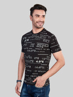 Black Printed Round Neck T-Shirt