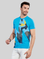 Sky Blue Printed Round Neck T-Shirt