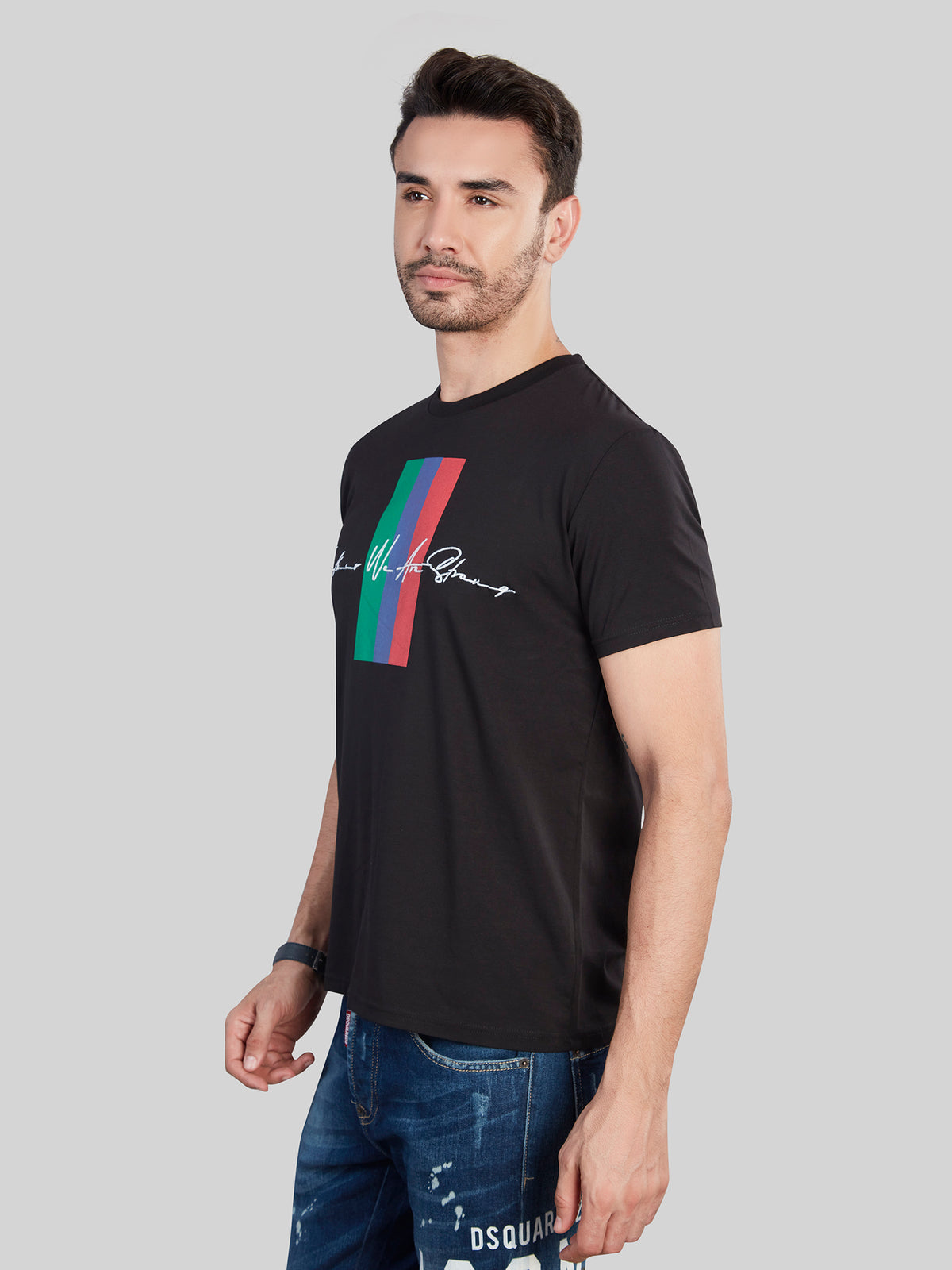 Black Printed Round Neck T-Shirt