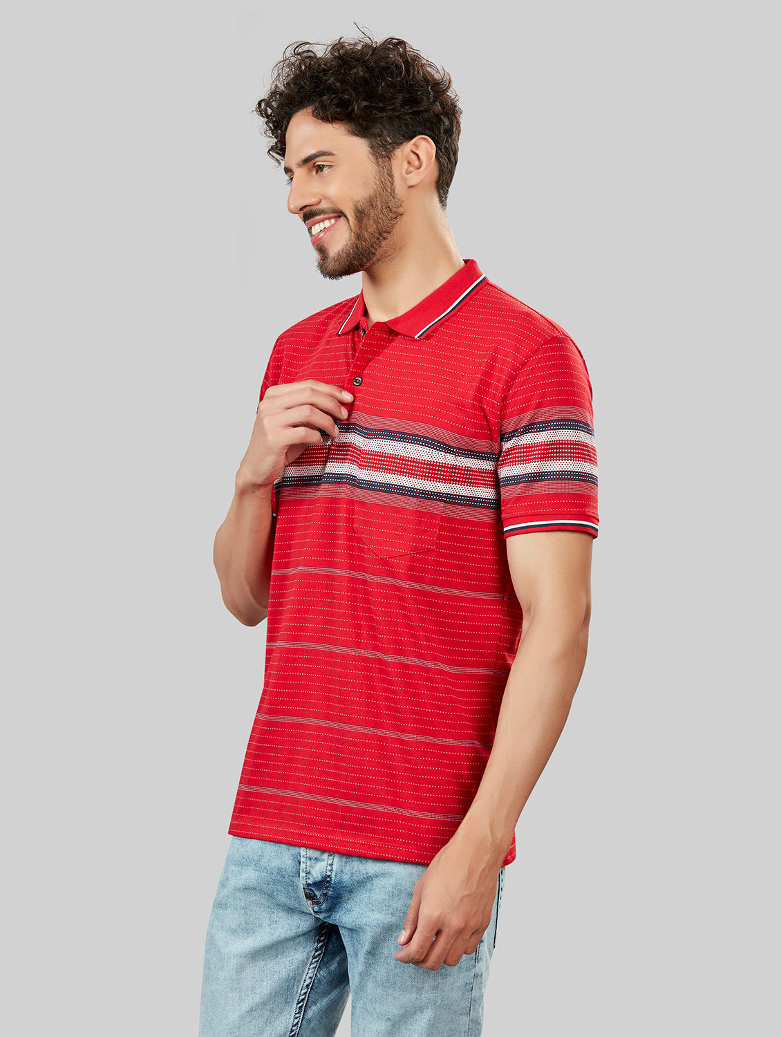 Red Striped Polo Neck T-Shirt