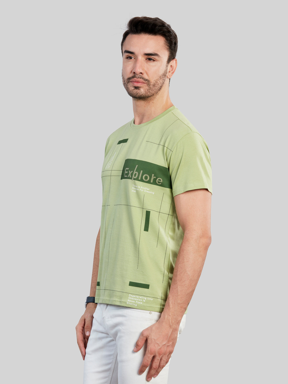 Green Printed Round Neck T-Shirt