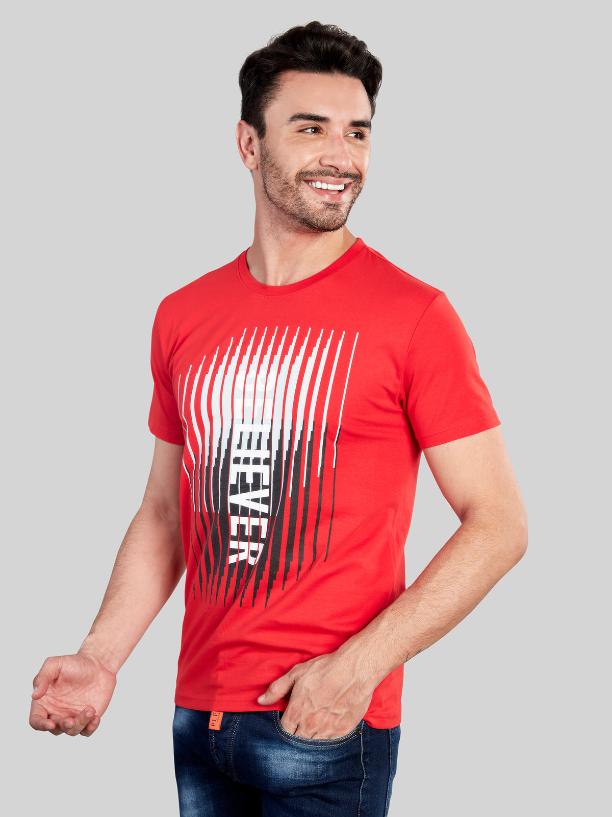 Red Printed Round Neck T-Shirt