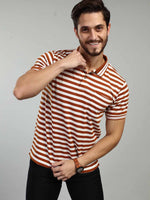 Rust Striped Polo Neck T-Shirt