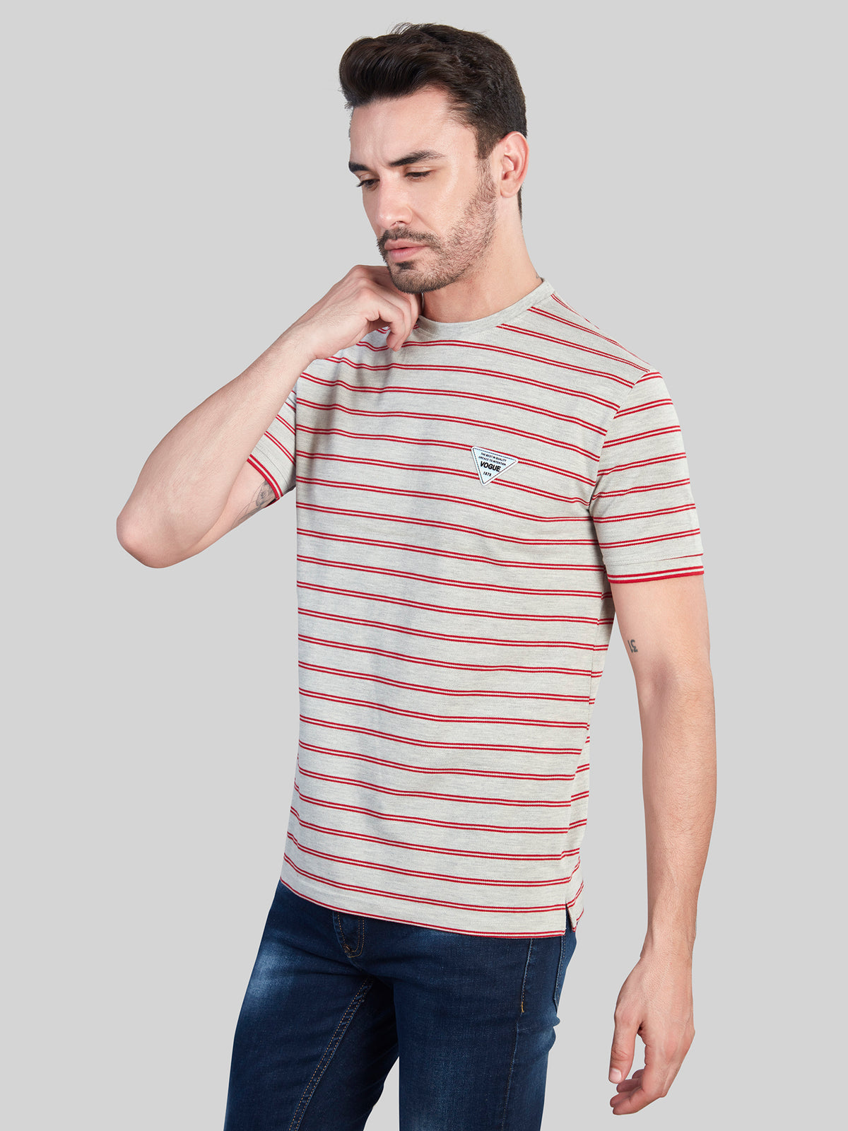 Red Striped Round Neck T-Shirt