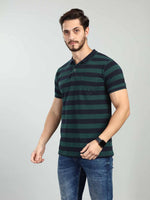 Green Striped Polo Neck T-Shirt