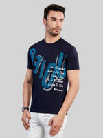 Navy Printed Round Neck T-Shirt