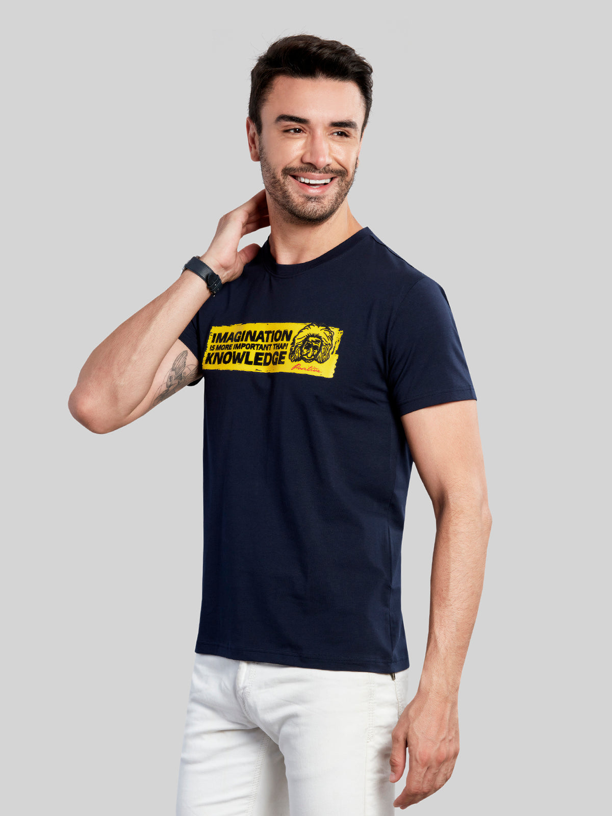 Navy Printed Round Neck T-Shirt