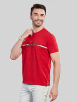 Red with White Printed Round Neck T-Shirt