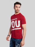 Maroon Printed Round Neck T-Shirt