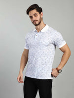 White Printed Polo Neck T-Shirt