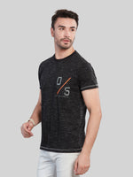 Black Printed Round Neck T-Shirt