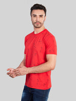 Red Black Printed Round Neck T-Shirt