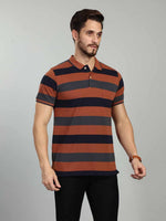 Rust Striped Polo Neck T-Shirt