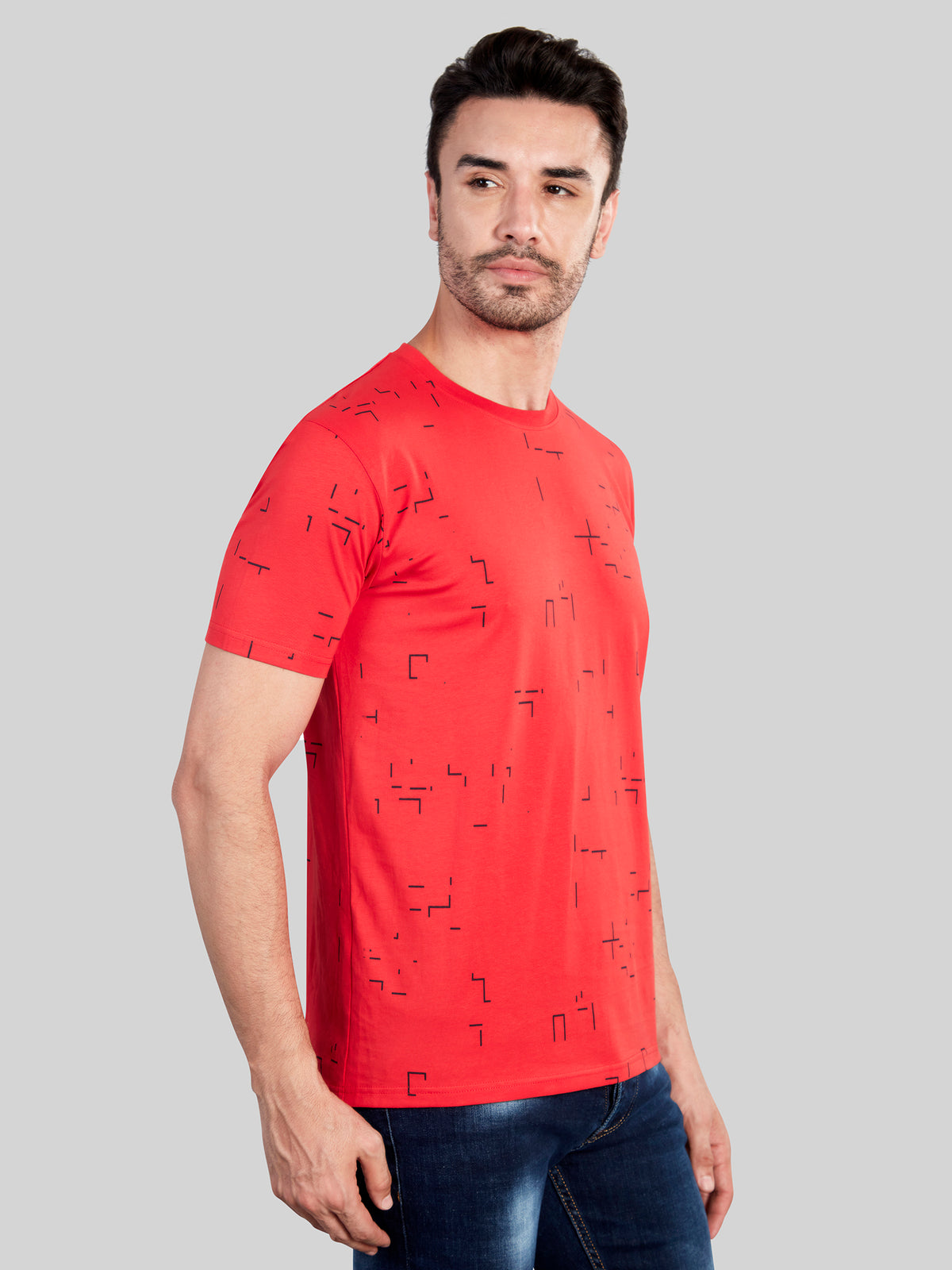 Red Black Printed Round Neck T-Shirt