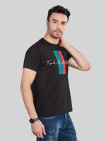 Black Printed Round Neck T-Shirt